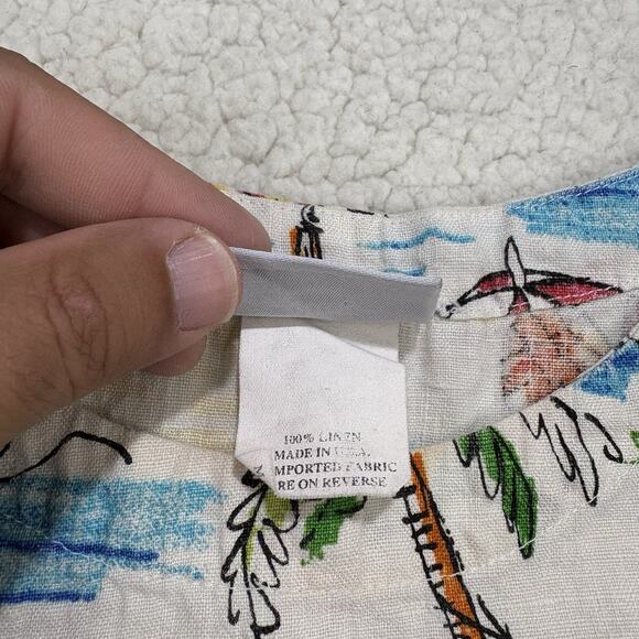 Hot Cotton by Marc Ware 100% Linen Shirt Beach Theme Boxy Tropical Print Top - Picture 3 of 7